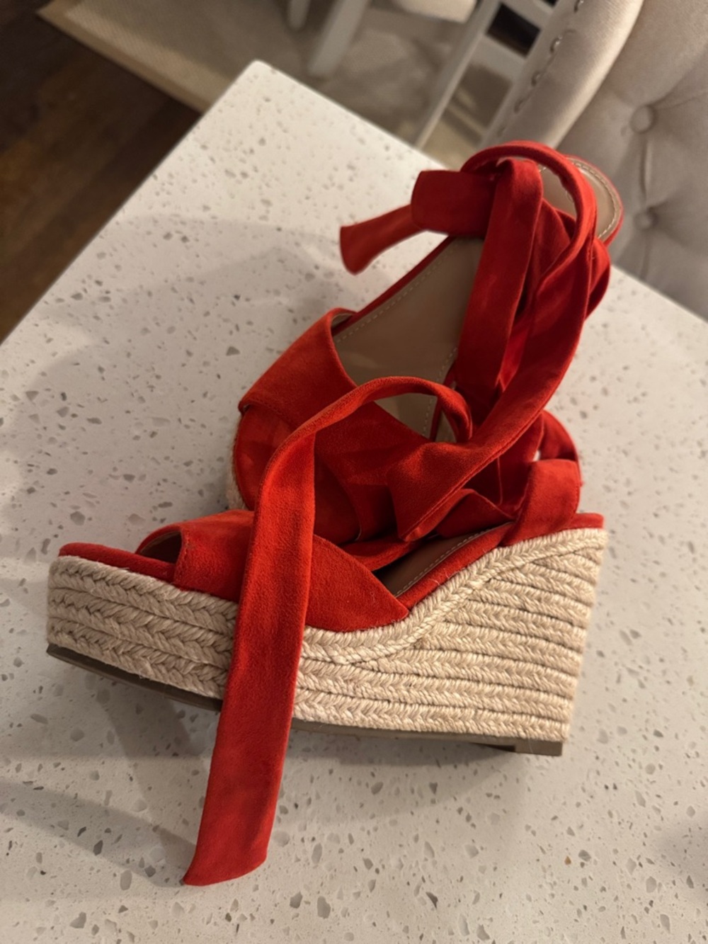 Red Espadrille Wedge Sandals with Ankle Tie